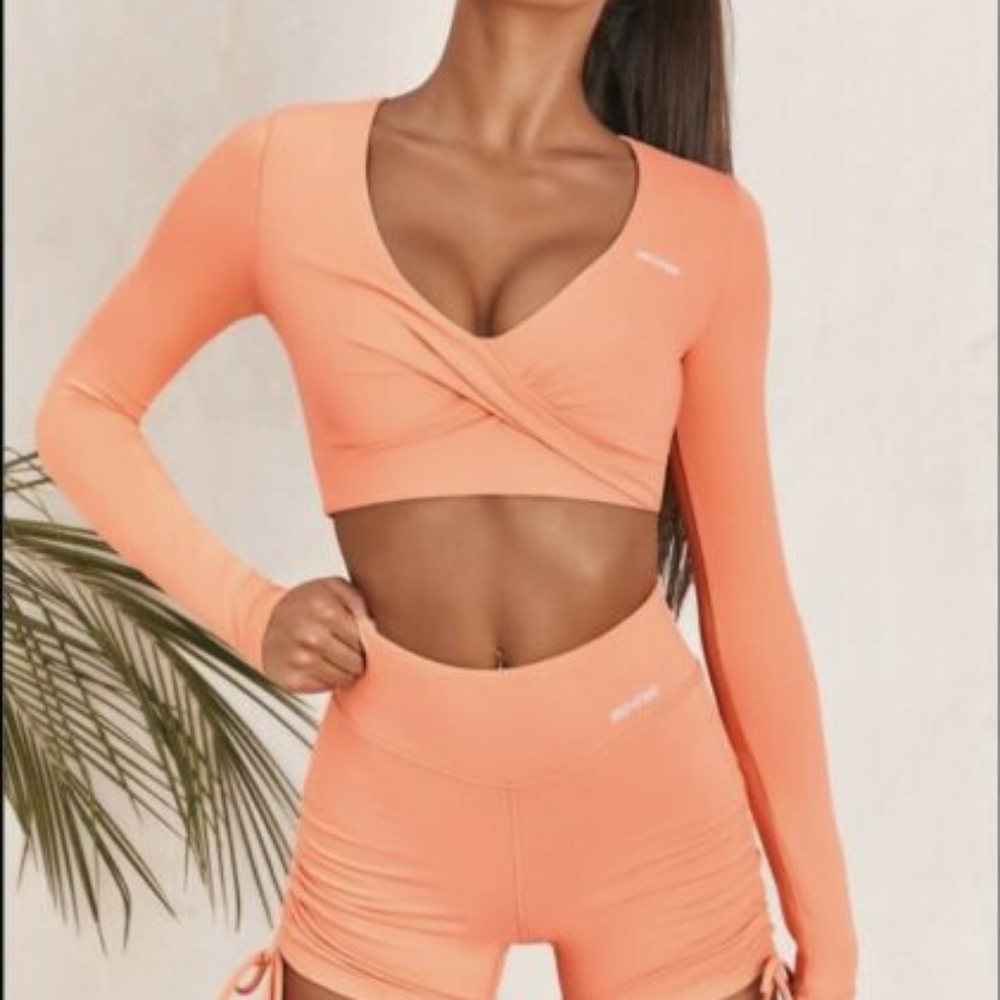 NEW BO + TEE PROGRESS LONG SLEEVE CROP WRAP TOP GYM WORKOUT XS